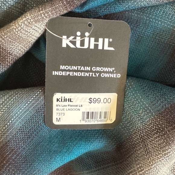 NWT! Men’s Kuhl teal & gray plaid flannel button down collared shirt Medium - Picture 5 of 6